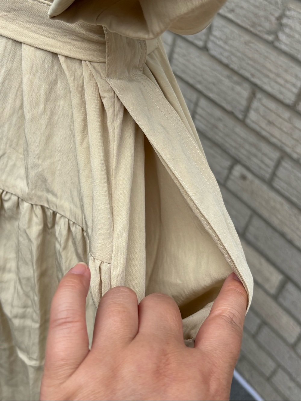 Belted Midi Shirt Dress in Beige - Picture 6 of 9